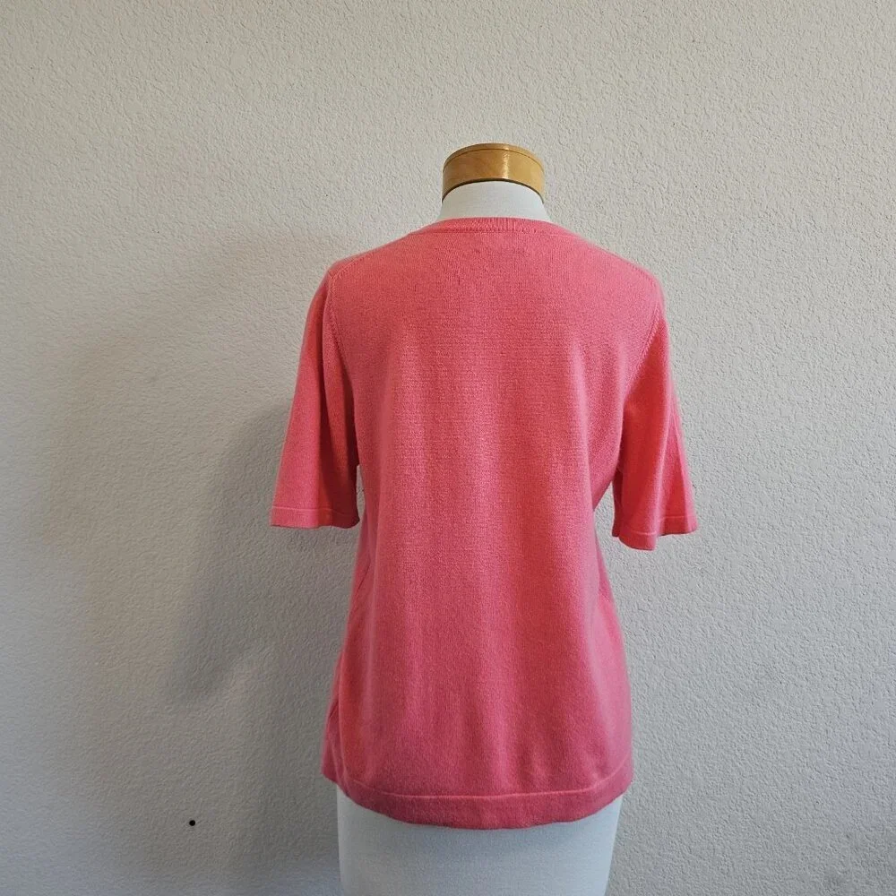 PURE Collection Pink 100% Cashmere Soft Popover Short Sleeve Sweater US 8/10 - Picture 4 of 9